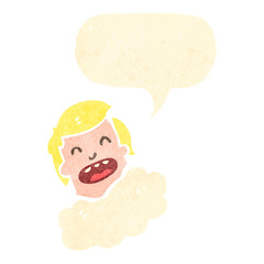 retro cartoon man with head in clouds