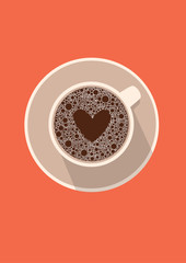 Coffee cup icon with heart. Vector illustration in flat design