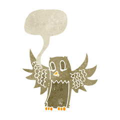 owl with speech bubble,retro cartoon