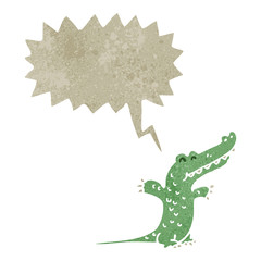 retro cartoon crocodile with speech bubble
