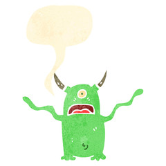 retro cartoon monster waving arms