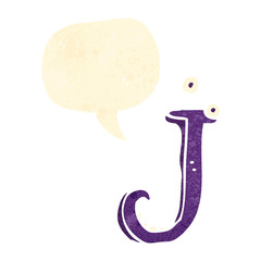 retro cartoon letter j with speech bubble