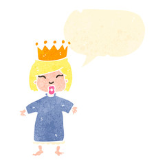 retro cartoon little princess with speech bubble