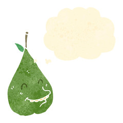 retro cartoon pear with thought bubble
