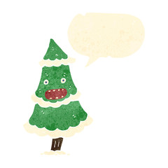 retro cartoon talking christmas tree character
