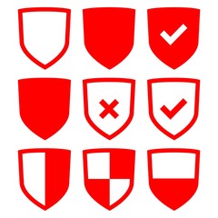 Shield red icons on white background