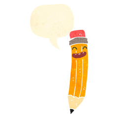 retro cartoon pencil with speech bubble