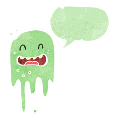 retro cartoon spooky ghost with speech bubble