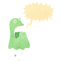 retro cartoon spooky ghost with speech bubble