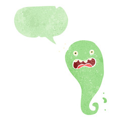 retro cartoon spooky ghost with speech bubble