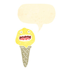 retro cartoon ice cream with speech bubble