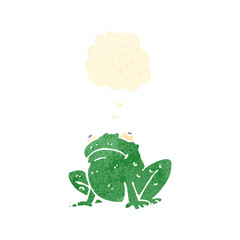 retro cartoon frog with thought bubble