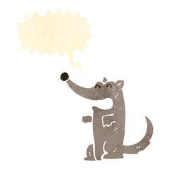 retro cartoon wolf with speech bubble