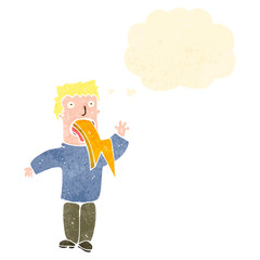 retro cartoon man spitting lightning