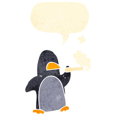 retro cartoon penguin smoking cigarette