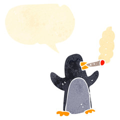 retro cartoon penguin smoking cigarette