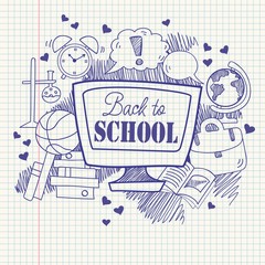 List of school exercise books and things. sketch. Vector Illustration