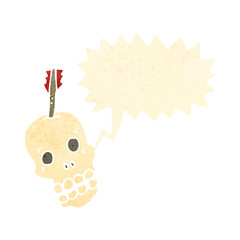 retro cartoon skull with arrow in