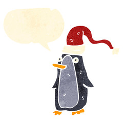 retro cartoon penguin with speech bubble