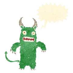 retro cartoon monster with speech balloon