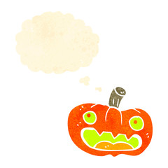 retro cartoon pumpkin with thought bubble