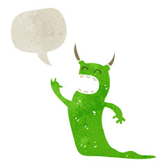 retro cartoon monster with speech balloon