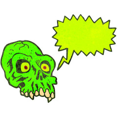 retro cartoon shrieking green skull