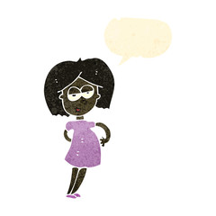 retro cartoon pregnant woman with speech bubble