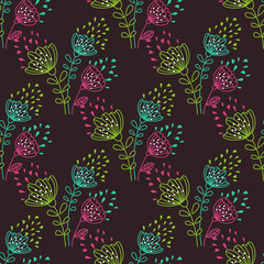 Seamless background of flowers on a dark background