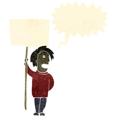 retro cartoon man with placard