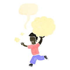 retro cartoon man carrying cloud