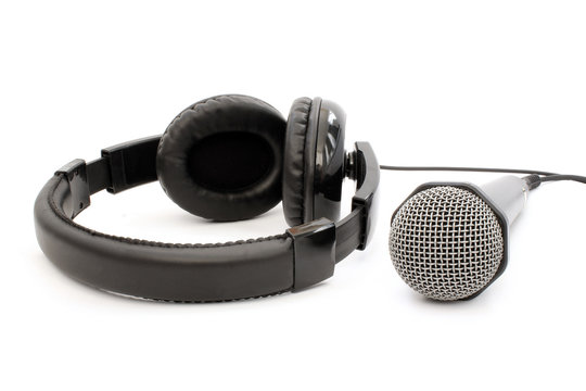 Black earphones and microphone
