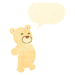 retro cartoon polar teddy bear with speech bubble