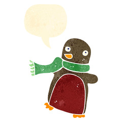 retro cartoon christmas robin with speech bubble
