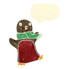 retro cartoon christmas robin with speech bubble