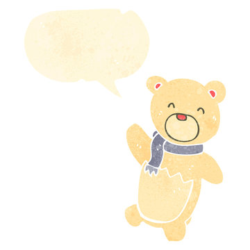 retro cartoon polar teddy bear with speech bubble