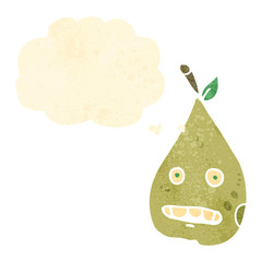 retro cartoon pear with thought bubble