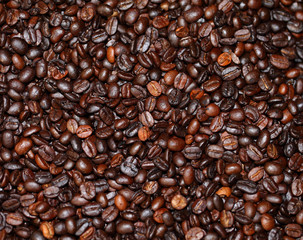 Brown coffee beans, close-up of coffee beans