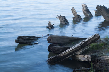 The broken wooden ship