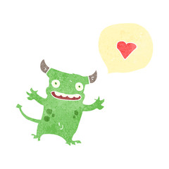 retro cartoon little devil with love heart