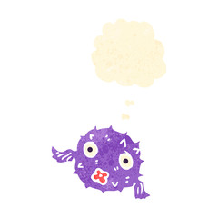 retro cartoon puffer fish with thought bubble
