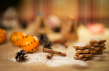 Obraz na płótnie Canvas Christmas homemade gingerbread cookies,spice and decoration