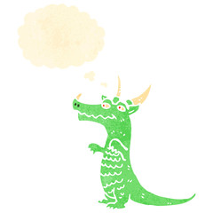 retro cartoon dragon with thought bubble