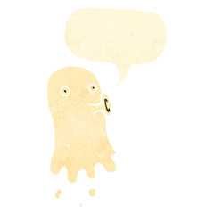 retro cartoon ghost with speech bubble