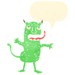 retro cartoon little devil with speech bubble