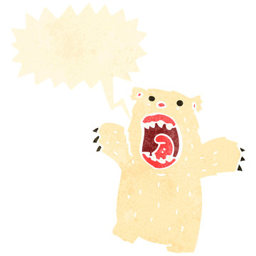 retro cartoon roaring polar bear