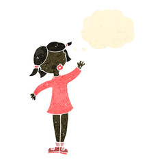 retro cartoon girl with thought bubble