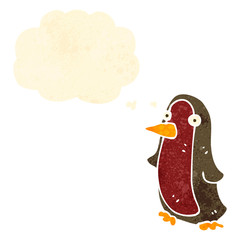retro cartoon christmas robin with thought bubble