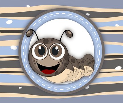 Cute smiling caterpillar label card
