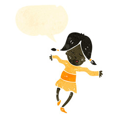 retro cartoon happy girl dancing